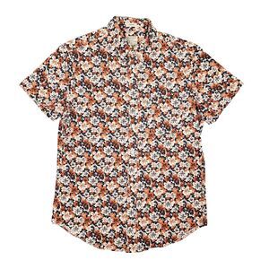J.Crew Secret Wash Shirting‎ Floral Shirt Mens Small Orange Organic Cotton